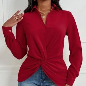 Twist front asymmetrical hem blouse